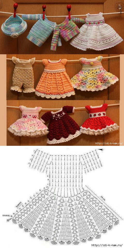 вязаное платье для куклы схема